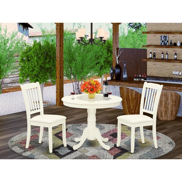 East West Furniture 3 Piece Antique Dinette Set - Linen White ANDA3-LWH-C - main